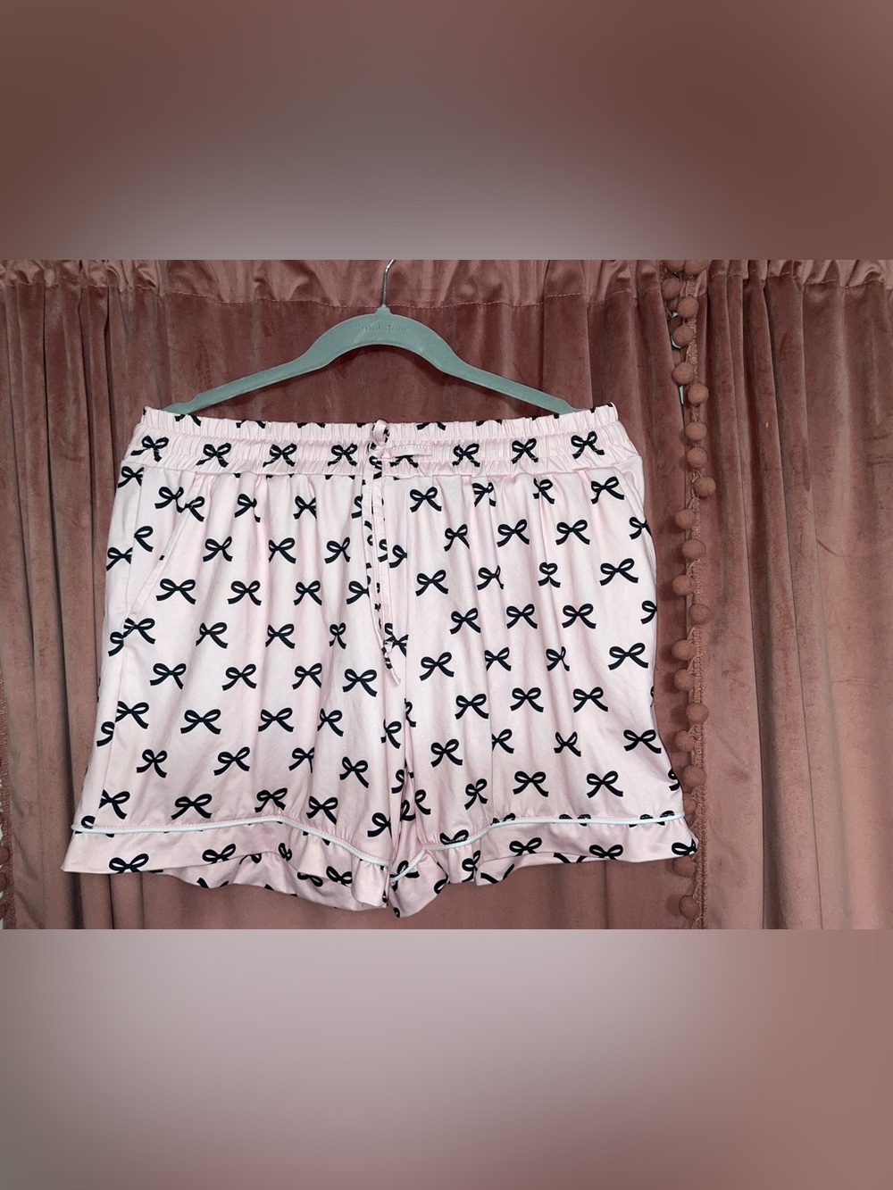 Katydid Pink Bow-Print High-Waist Lounge pajama Shorts